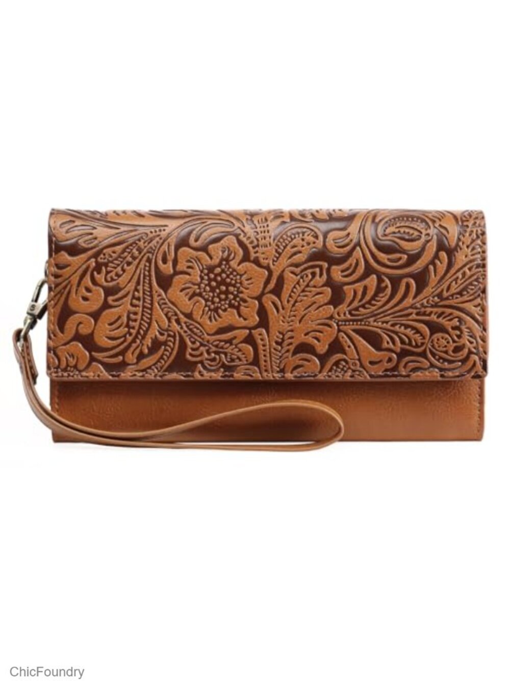 RFID Blocking Trifold Wristlet Wallet Vegan Leather Large Capacity Clutch